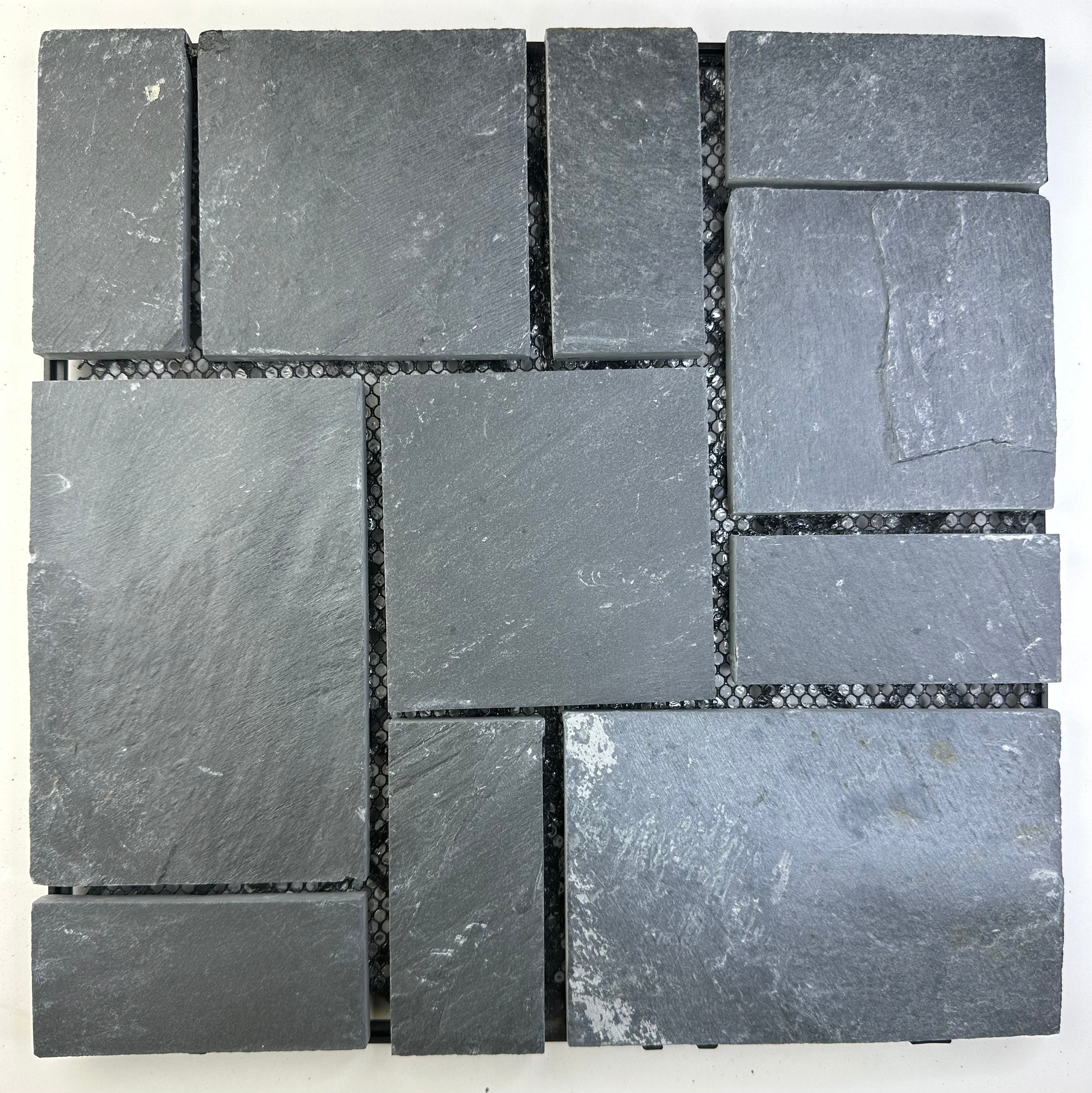Interlocking Slate Deck Stone Tile, 12"X12", Black, for Patios, Decks ...