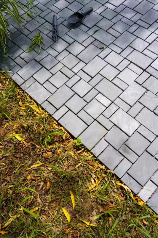 Interlocking Slate Deck Stone Tile, 12"X12", Black, for Patios, Decks, Walkways, Pack of 4, $17.38/pc