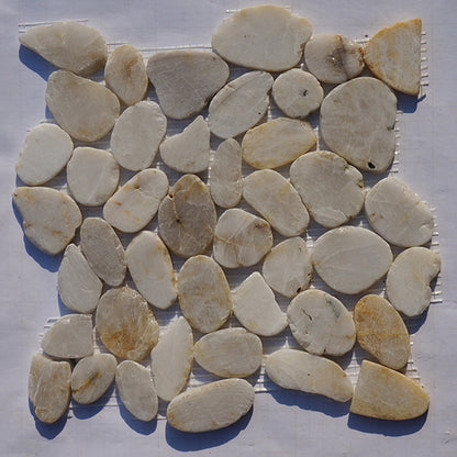 Sliced Pebble Tiles- 12"x12", Creamy Matt Finish, Mesh Back,  Natural Stone for Bathrooms, Showers, Backsplashes, and Accent Walls. Pack of 5, $13.85/pc