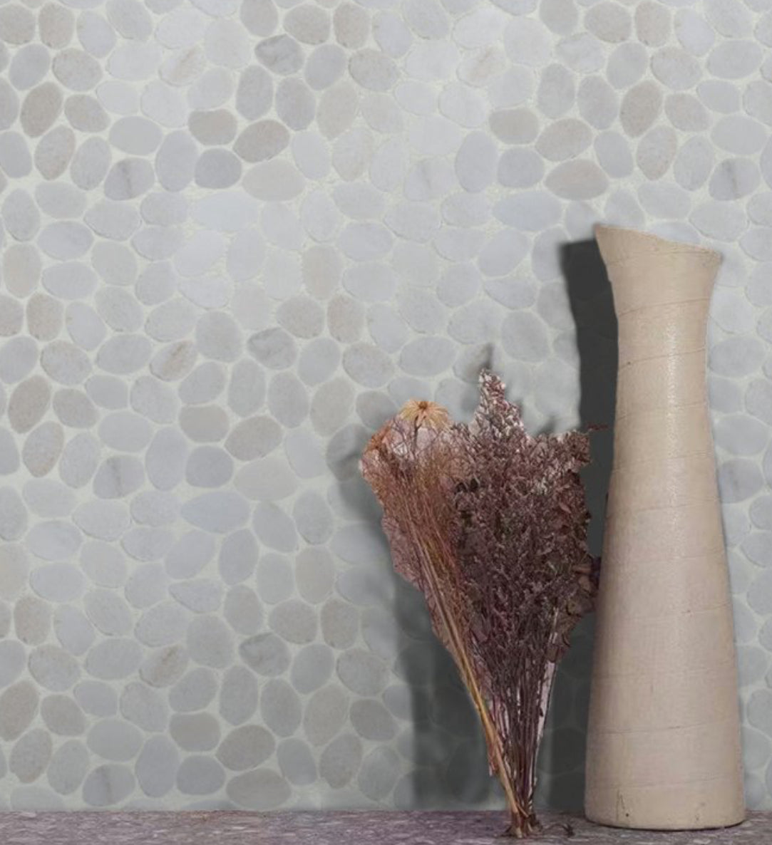 Sliced Pebble Tiles- 12"x12", Creamy Matt Finish, Mesh Back,  Natural Stone for Bathrooms, Showers, Backsplashes, and Accent Walls. Pack of 5, $13.85/pc